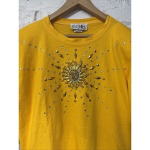 Vintage AfterShock Made In Usa Women's Golden Sun Sparkly Shirt Size Large
